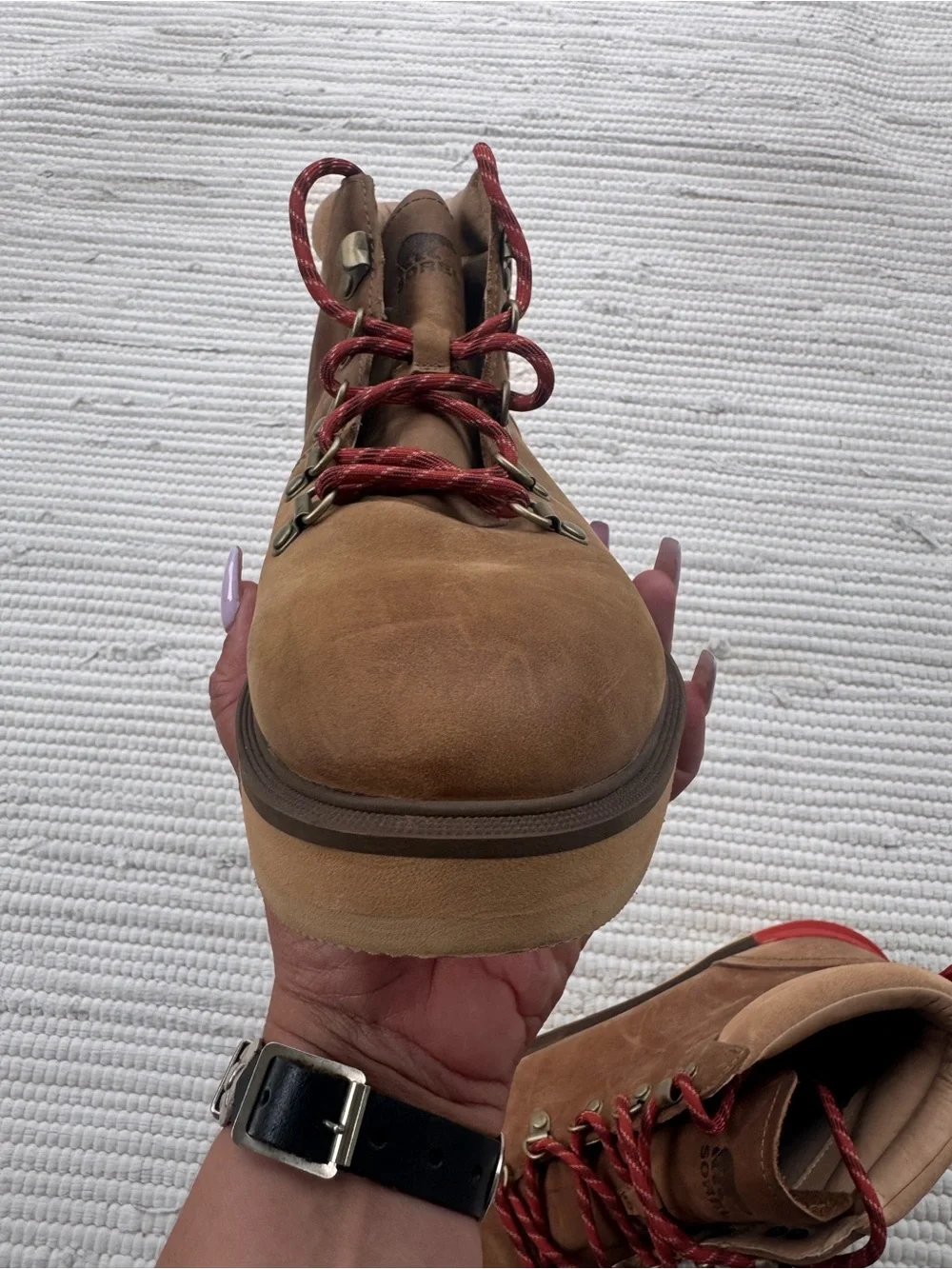 Sorel Madeline II Waterproof Leather Boots Tan Red Lace Women’s 11